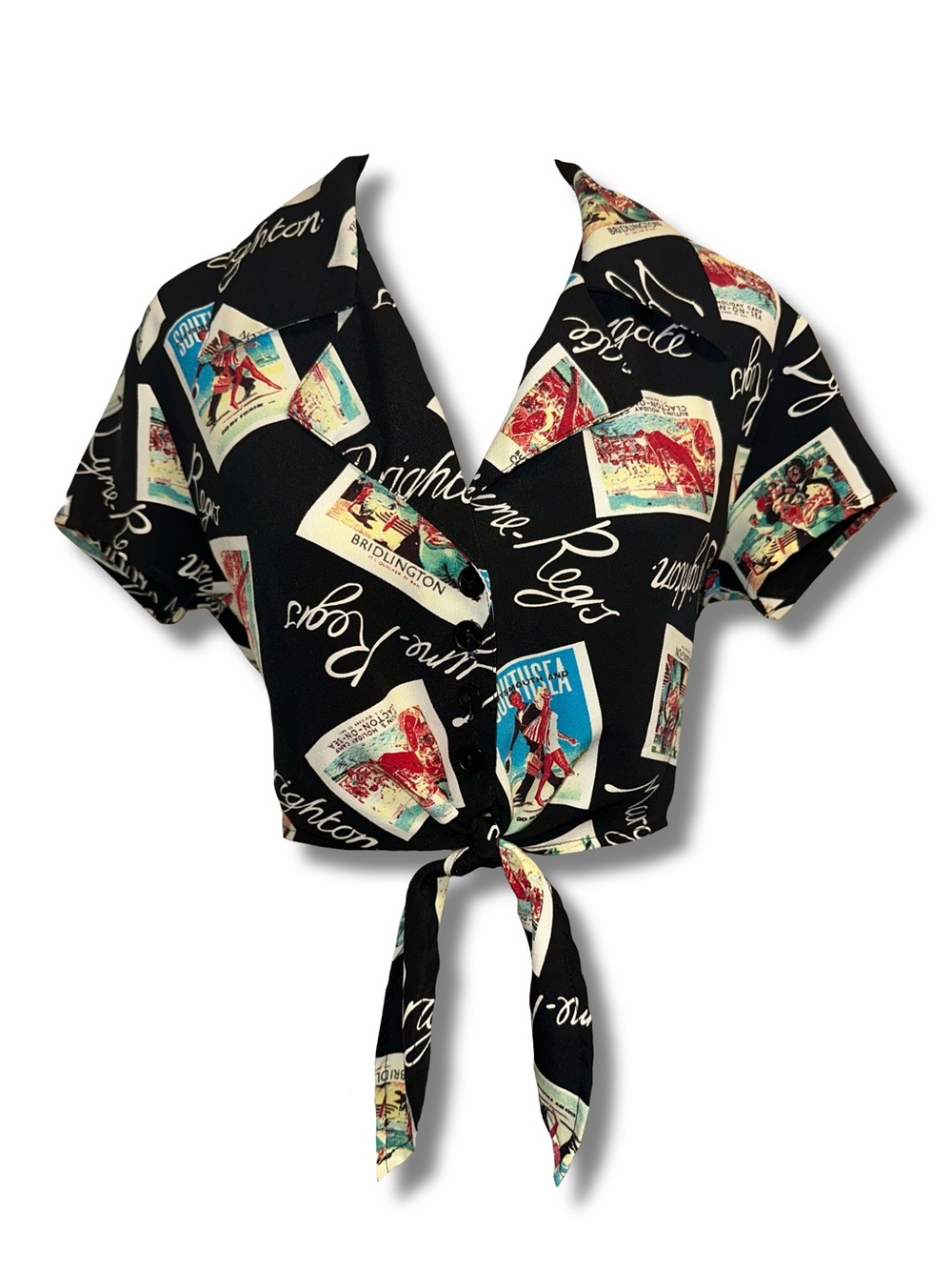 Vtg English Seaside Town Theme Crop Top